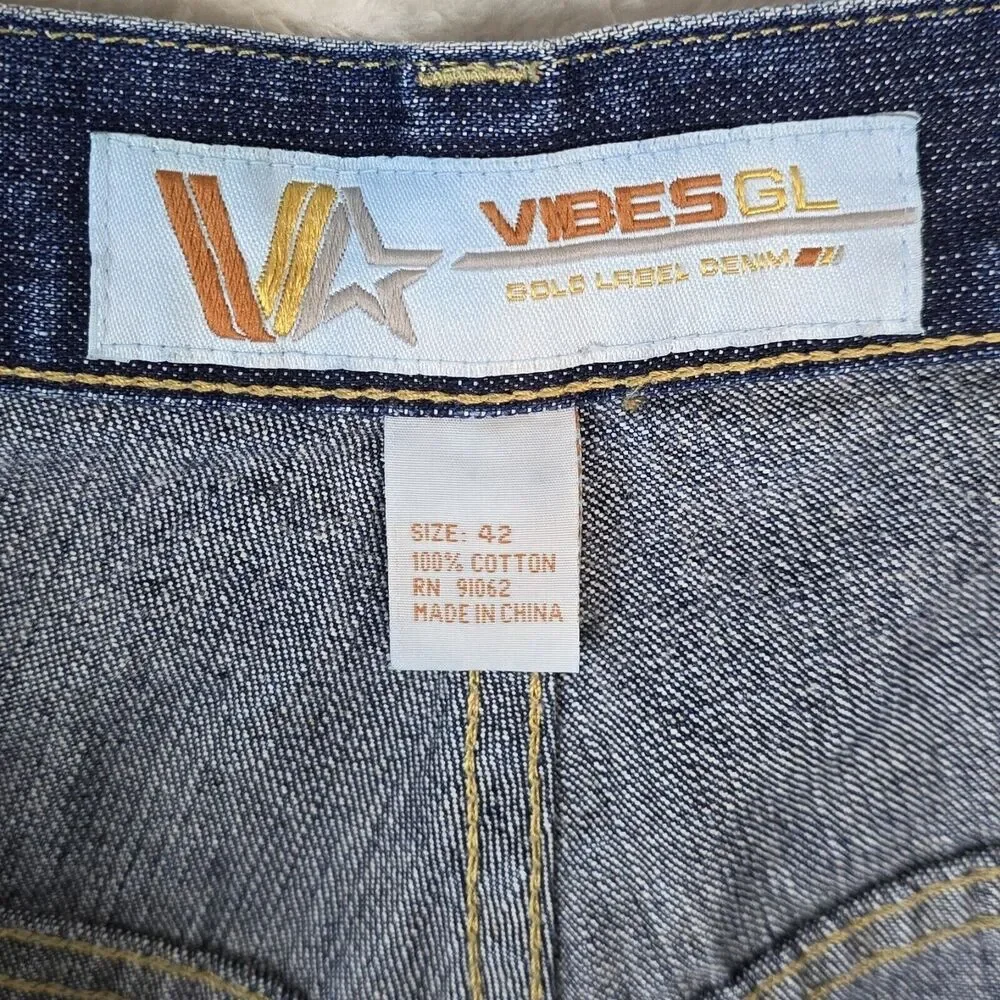 Vibes Gold Label GL Men's Denim Shorts 42 Hip-Hop Skater Y2K Baggy Cotton Jorts